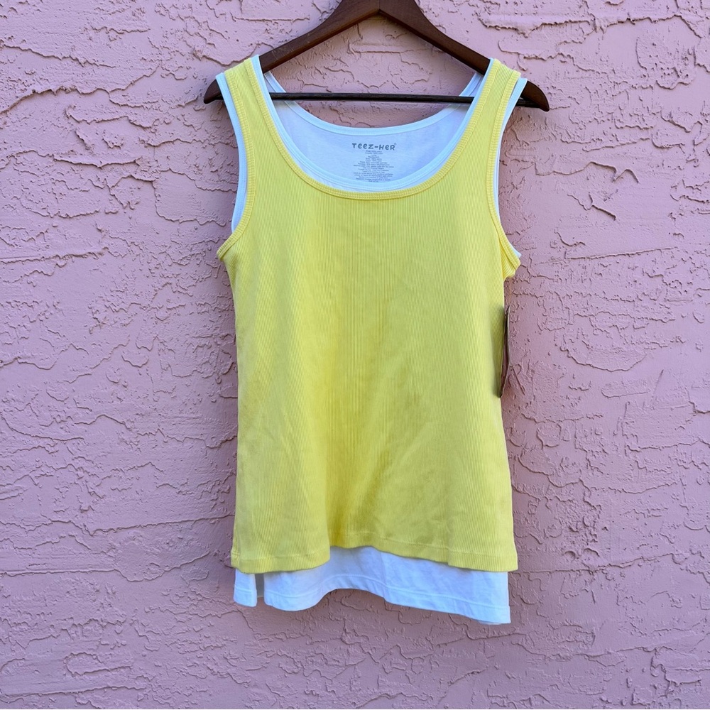 NEW Teez-Her The Skinny Tank Top Size XL NWT Yellow White Shaper